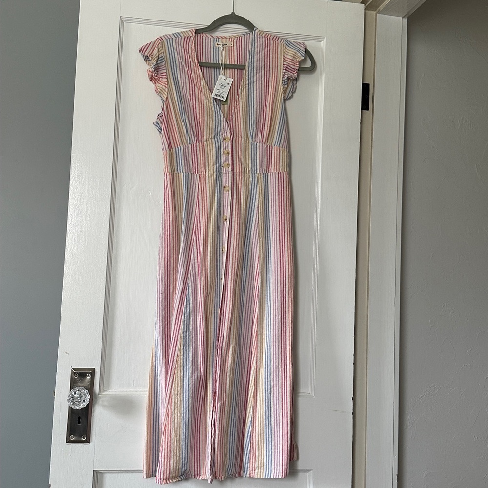 NWT Marine Layer Camila Button-Down Dress Multicolored Vertical Stripes